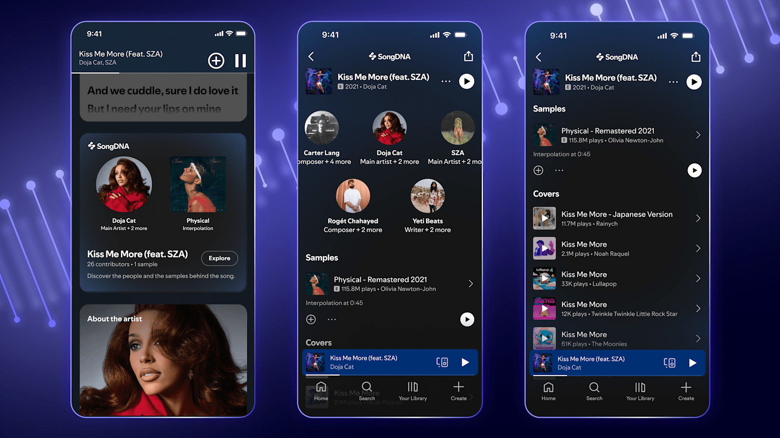 Spotify's new feature, SongDNA, will give added context about the music an artist's song samples and the artist's collaborators.