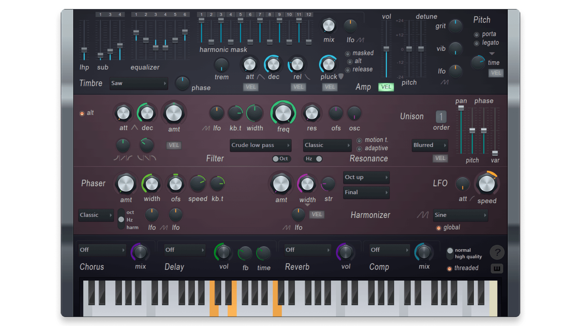 Harmless is a unique synth that combines aspects of additive and subtractive synthesis