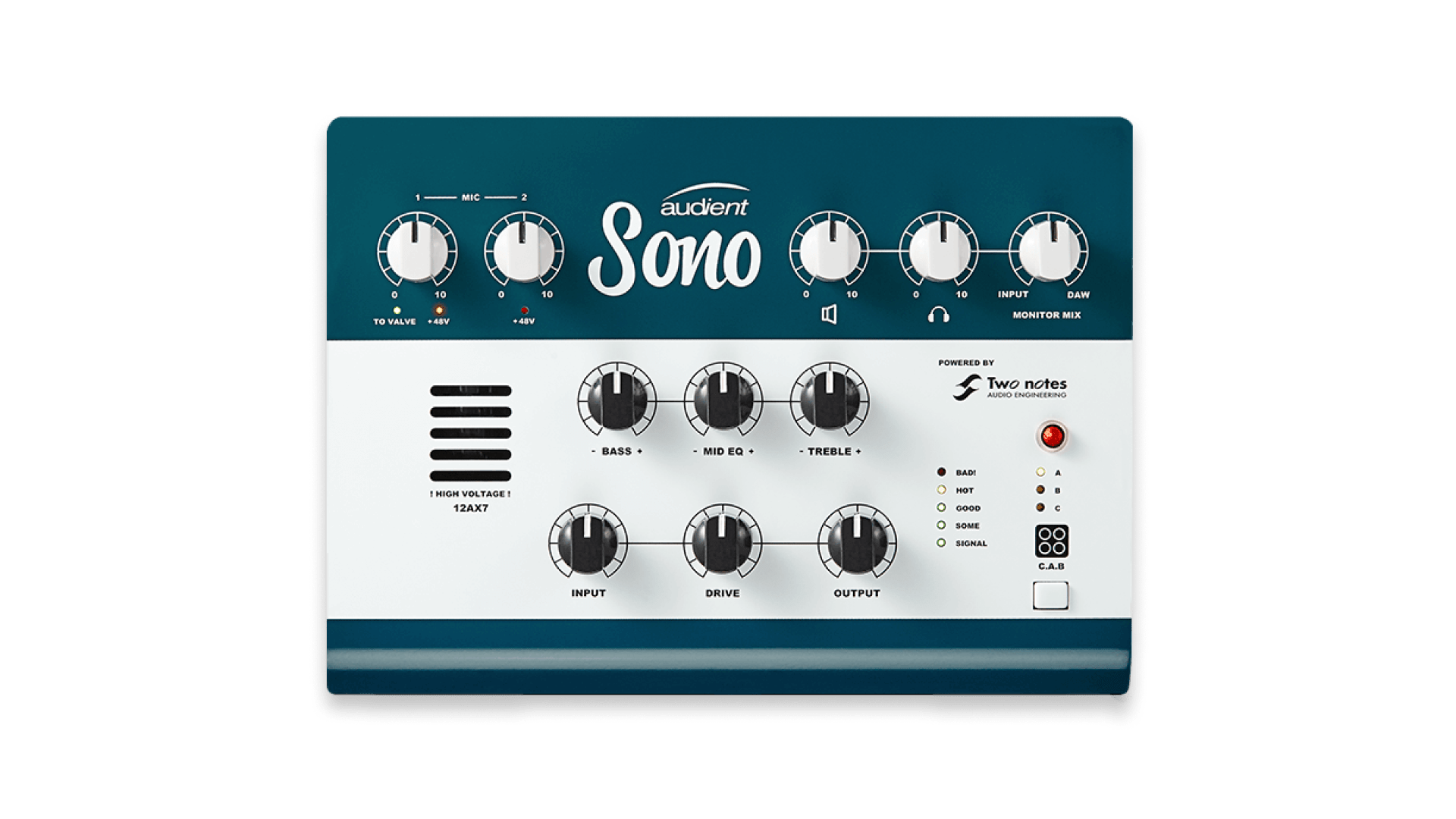 Sono offers an onboard tube-driven guitar preamp.