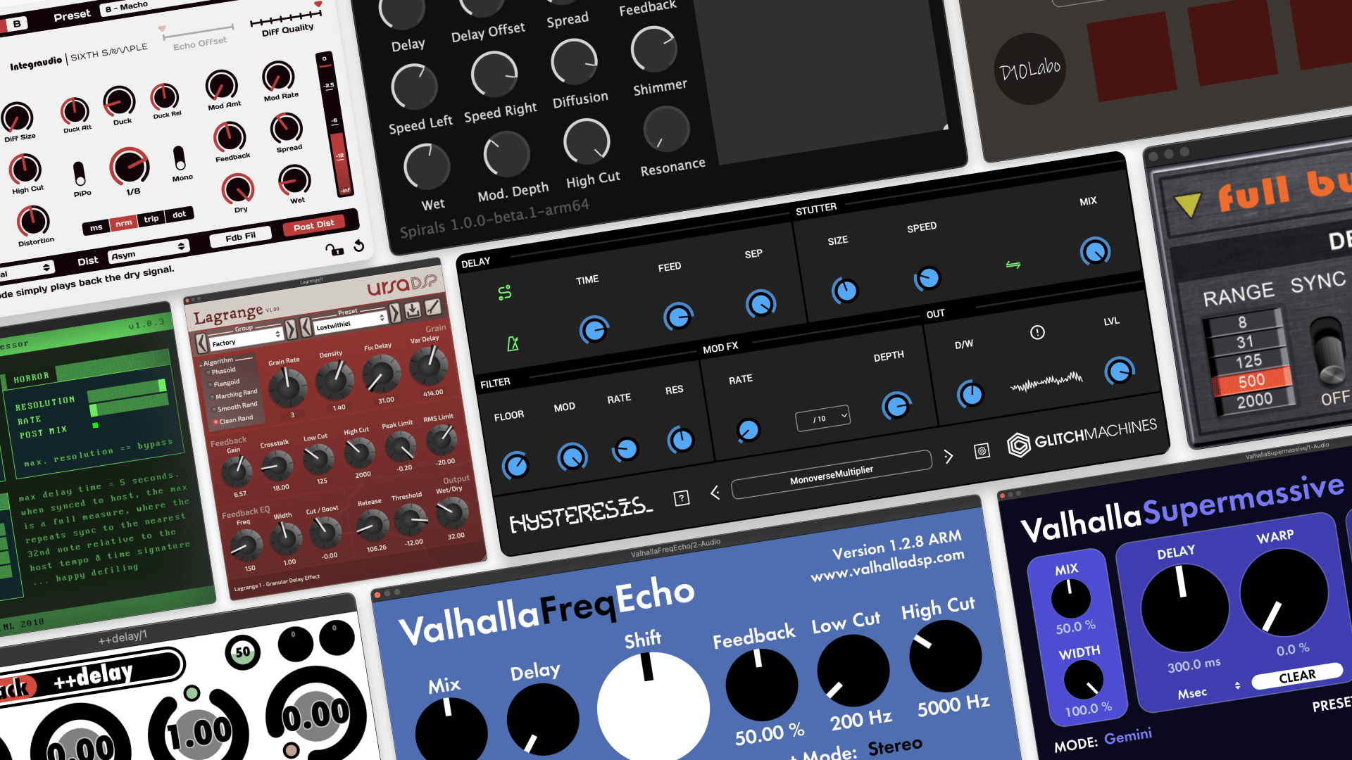 a collage of screenshots of free delay plugins