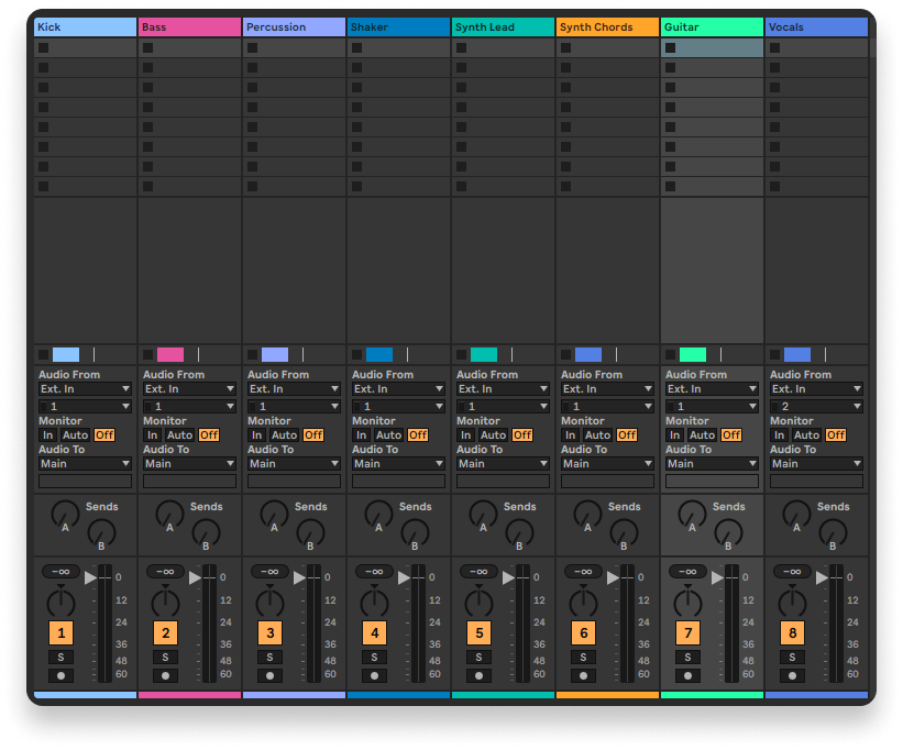 Most DAWs allow you to color-code your tracks for easier workflow and organization. We recommend using this to your advantage.