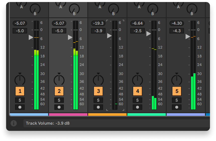 Lower frequencies tend to take up more amplitude in a mix, so we&#39;ve brought down the kick and the bass to make sure they don&#39;t overpower the other instruments.