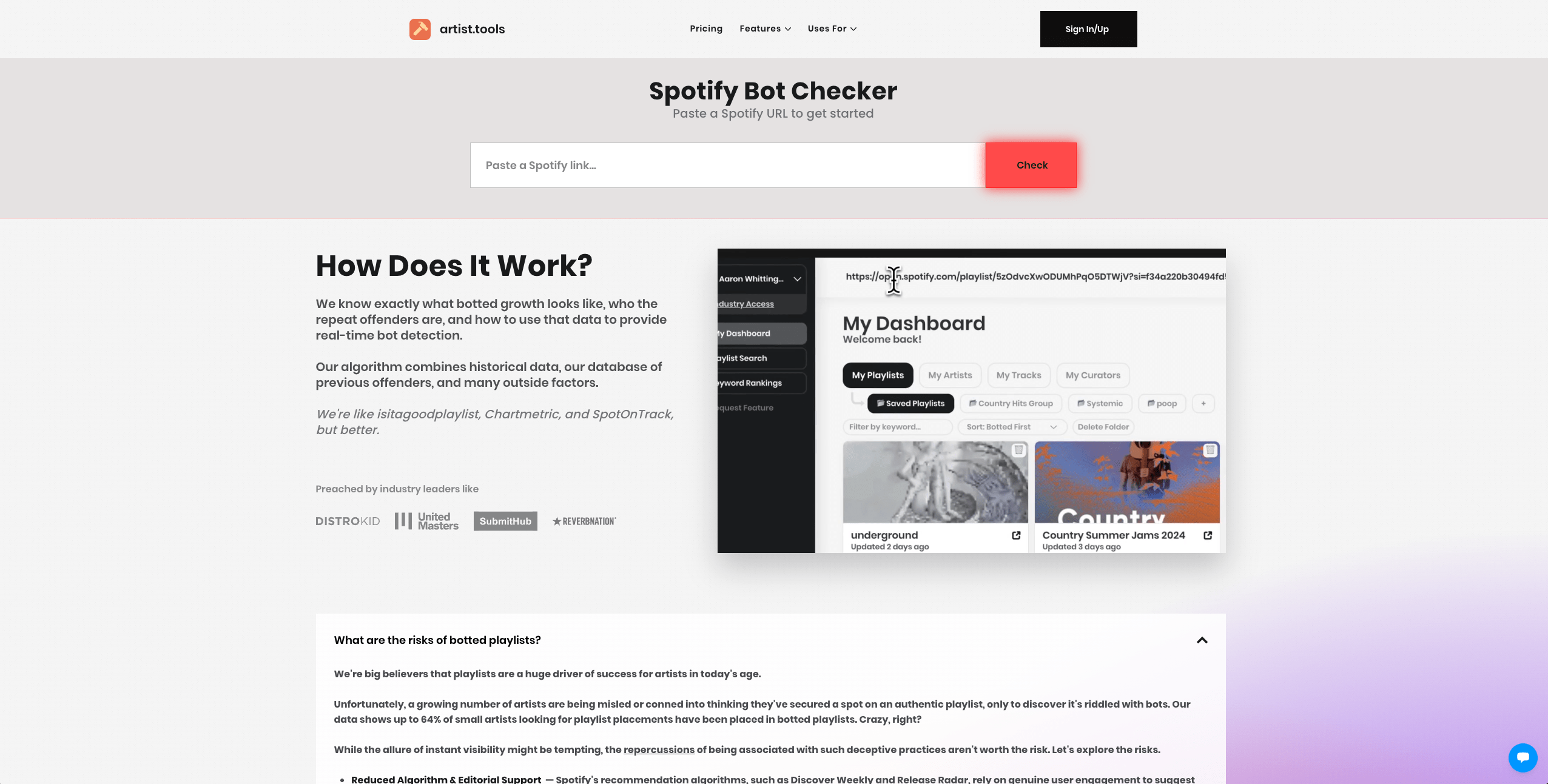 Spotify Bot Checker was able to identify some fraudulent playlists, but shouldn&#039;t be taken as 100% accurate.