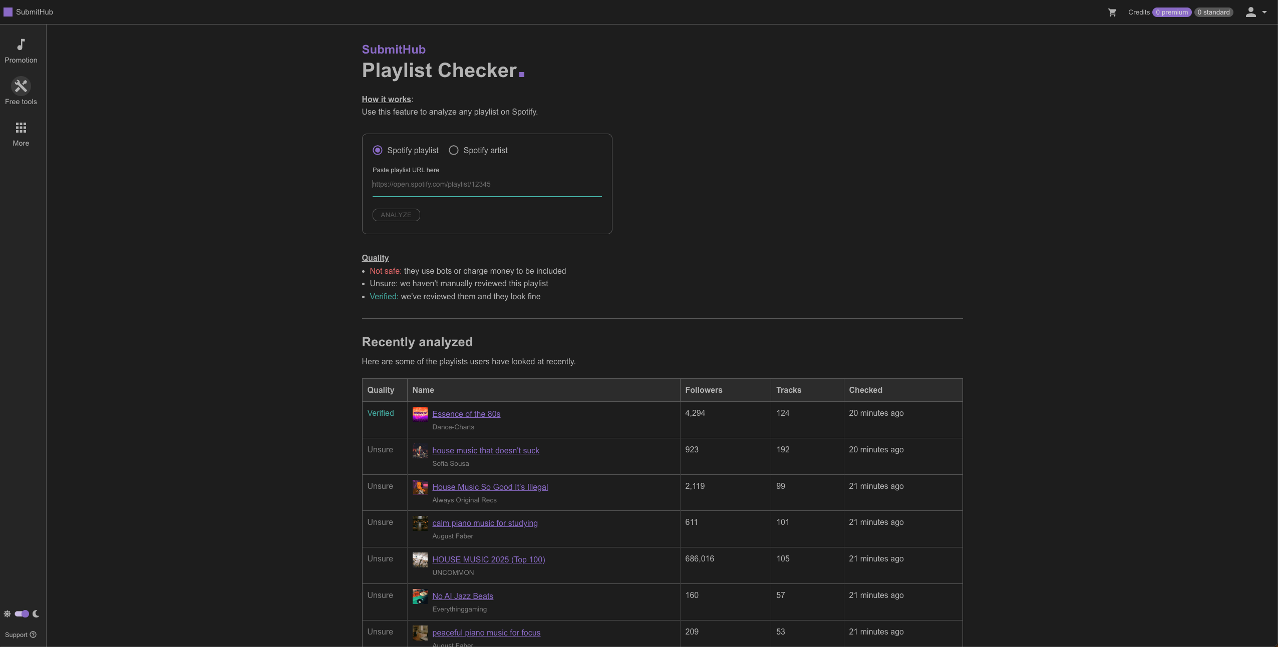 Submithub&#039;s Playlist Checker is useful for identifying playlists that have already been tagged as fraudulent, best of all it&#039;s free to use.