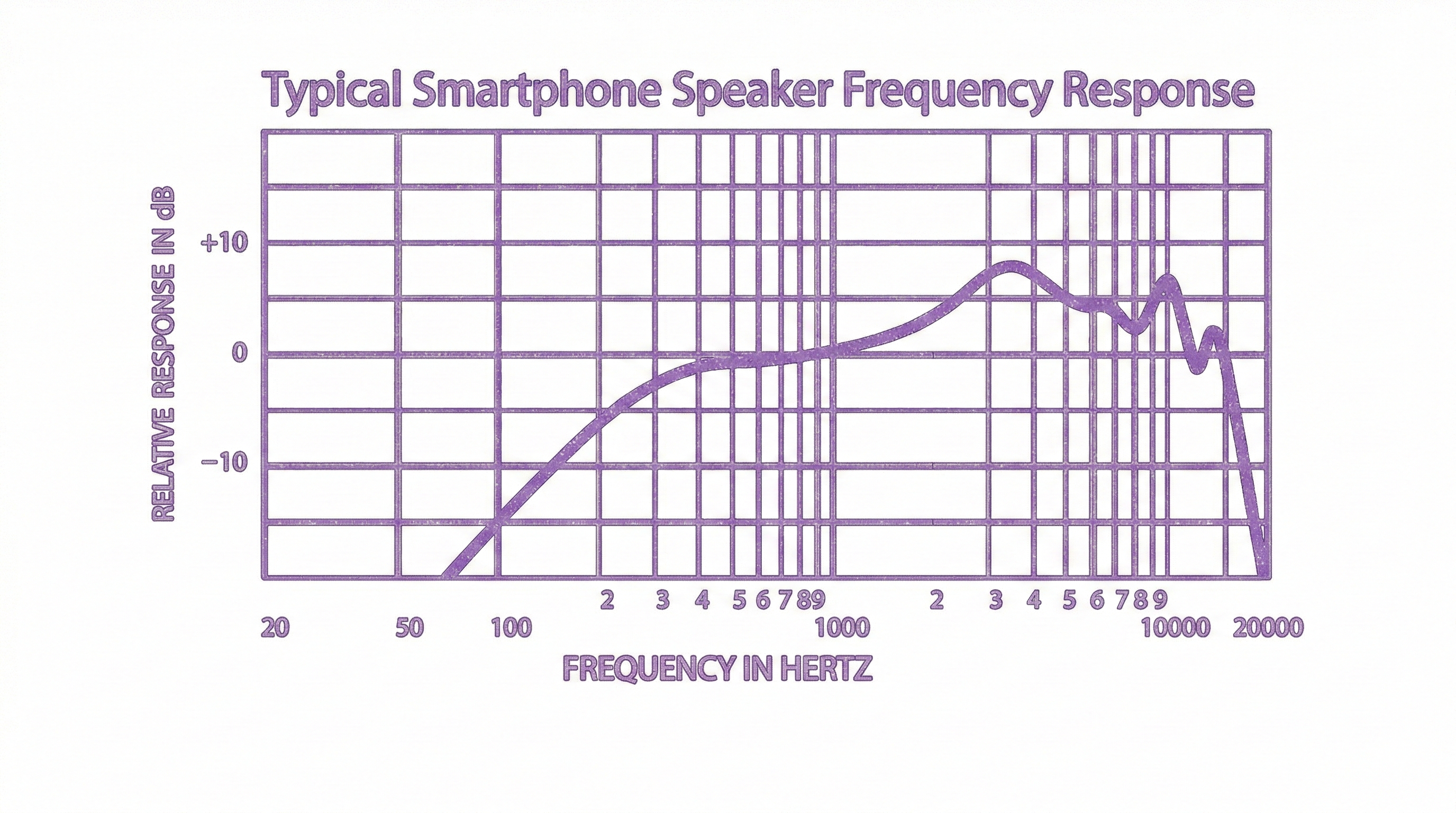 Phone speaker frequency response typically features a sharp roll off blow 500Hz and boosting in the high-end between 3-9kHz.